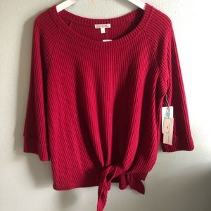 Maroon Front Tie Knit Top